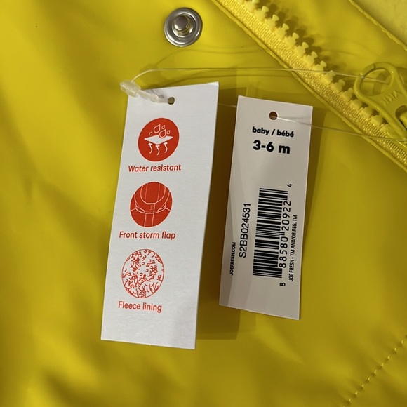 *NEW* Joe Fresh Fleece-lined Water Resistant Baby Raincoat Jacket - Size: 3-6m - Picture 8 of 10